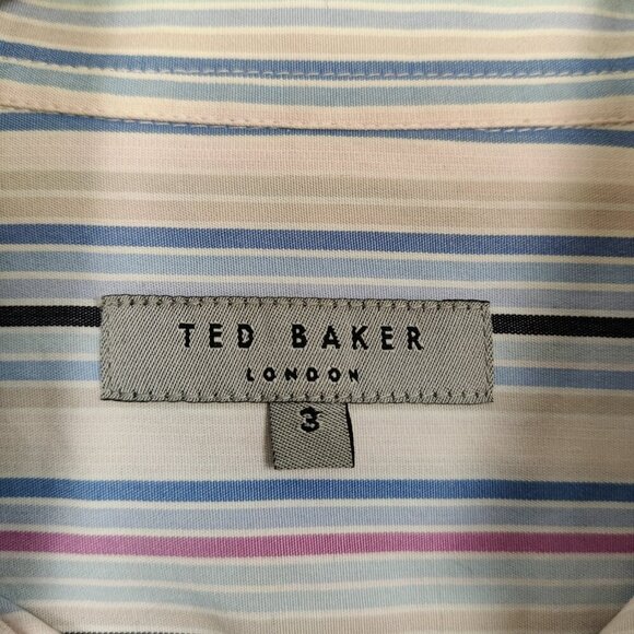 Ted Baker Men's Button Down Shirt Size 3 Colorful Striped 100% Cotton Formal - Picture 5 of 11
